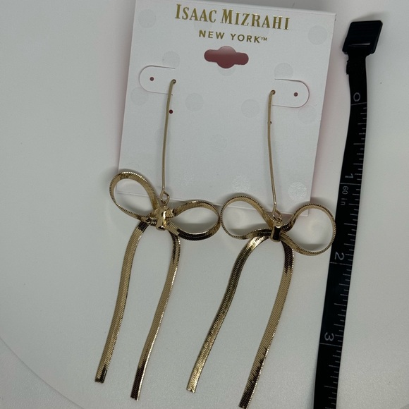 ISAAC MIZRAHI Gold Tone Dangling Bow Hook Earrings - Picture 6 of 7